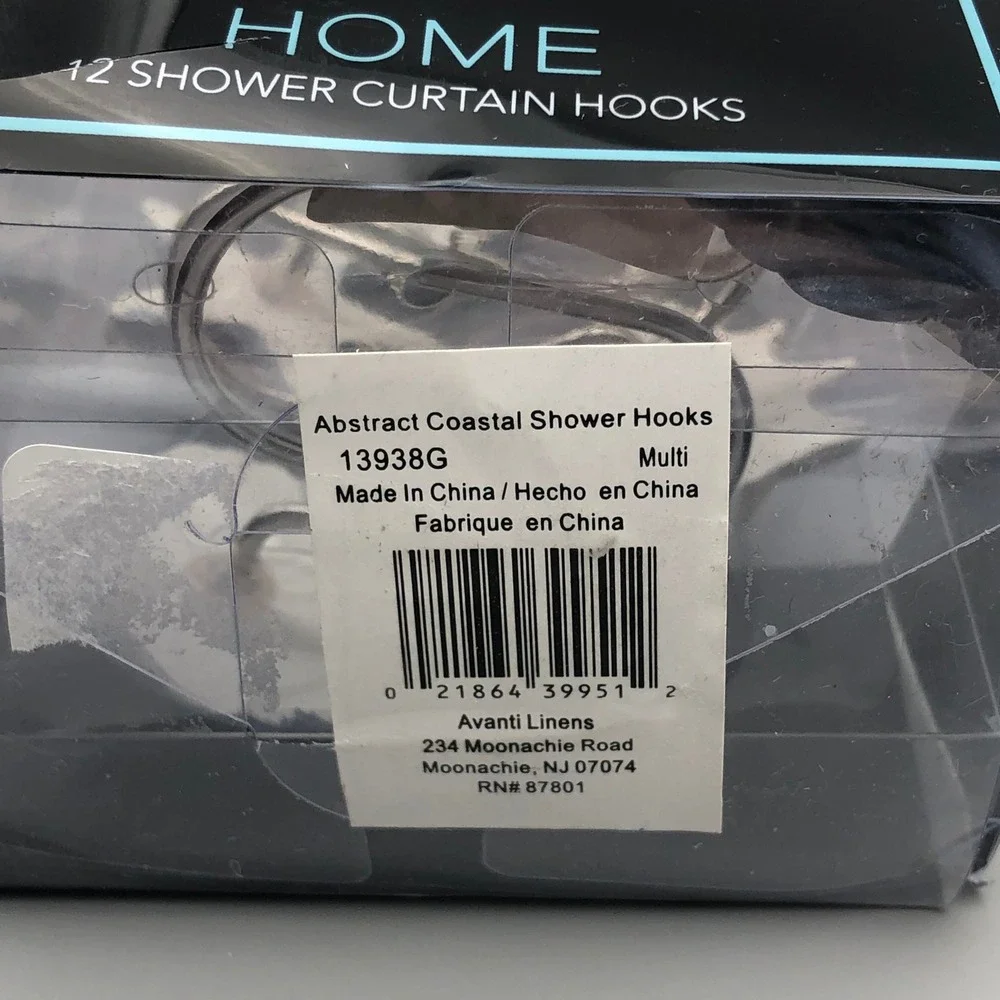 Avanti Home Abstract Coastal Shower Curtain Hooks Set of 12 Blue White‎ Beach